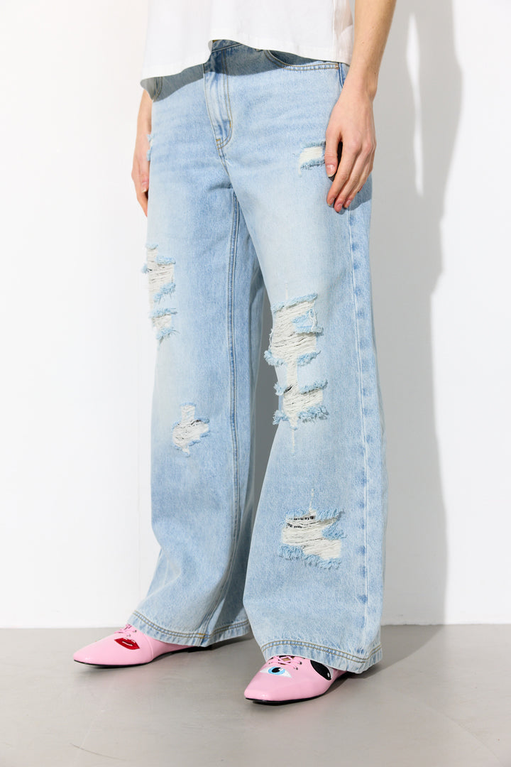 HUNKØN Jody Ripped Jeans Trousers Light Denim