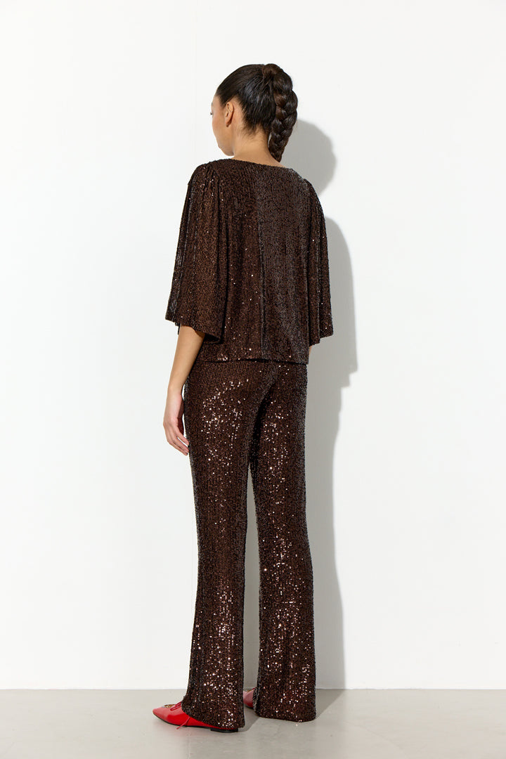 HUNKØN Jona Sequin Top Tops Chestnut