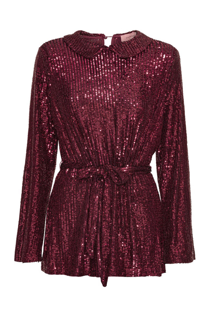 HUNKØN Karin Sequin Blouse Shirts Deep red