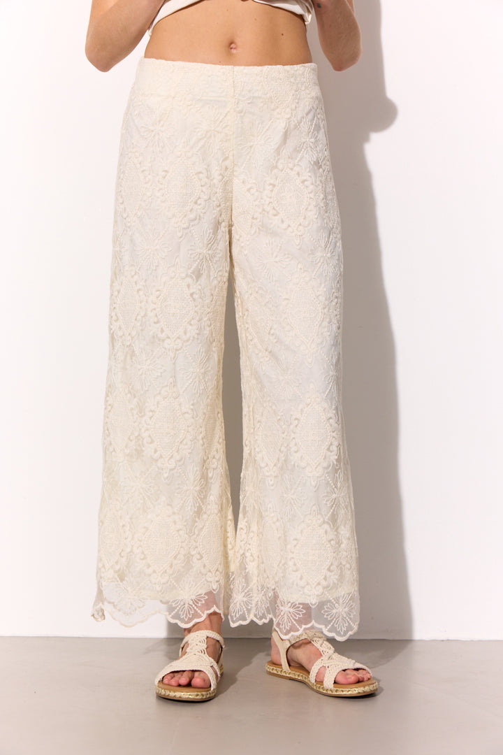 HUNKØN Lulu Lace Trousers Trousers Cream Lace