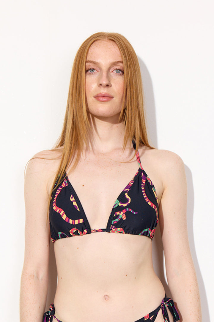 HUNKØN Maddox Bikini Top Swimwear Black snake Art Print
