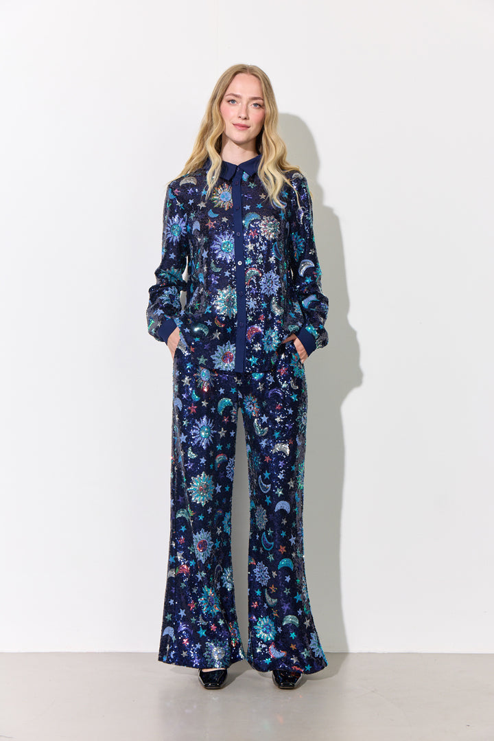 HUNKØN Muna Sequin Shirt Shirts Navy Glitter