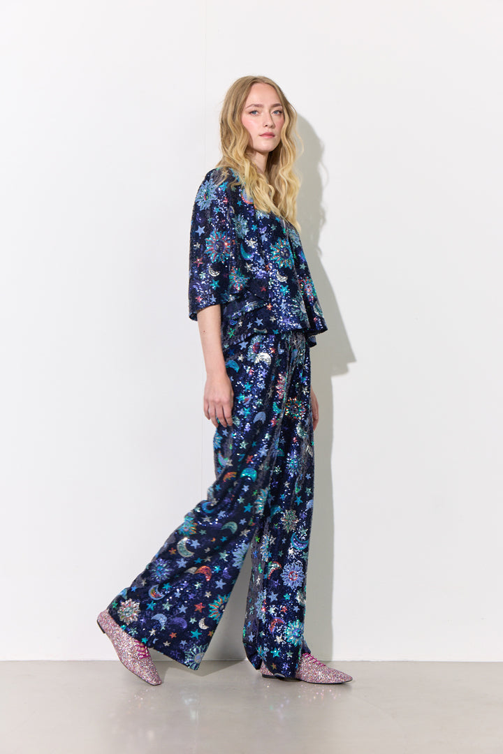 HUNKØN Muna Sequin trousers Trousers Navy Glitter