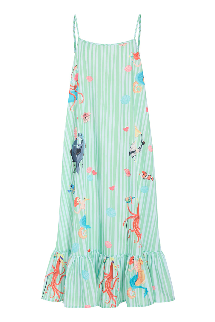 HUNKØN Nessie Dress Dresses Green Ocean Art Print