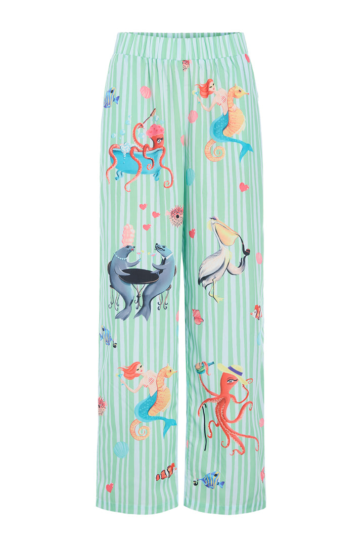 HUNKØN Nessie Trousers Trousers Green Ocean Art Print