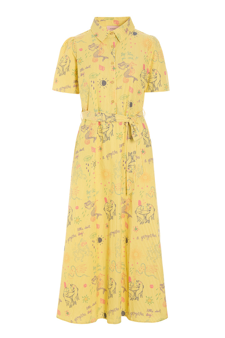 HUNKØN Zoe Dress Dresses Yellow Sea Creatures Art Print