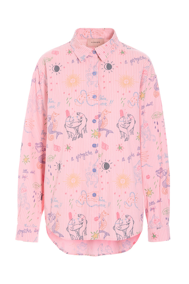 HUNKØN Zoe Shirt Shirts Pink Sea Creatures Art Print