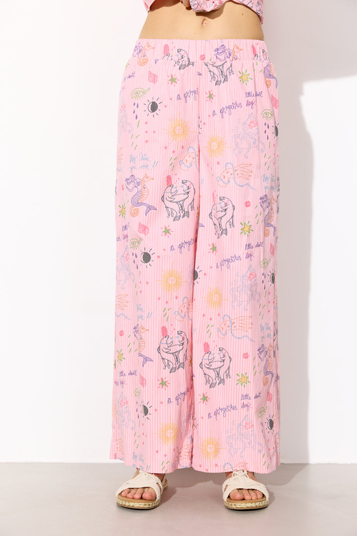 HUNKØN Zoe Trousers Trousers Pink Sea Creatures Art Print
