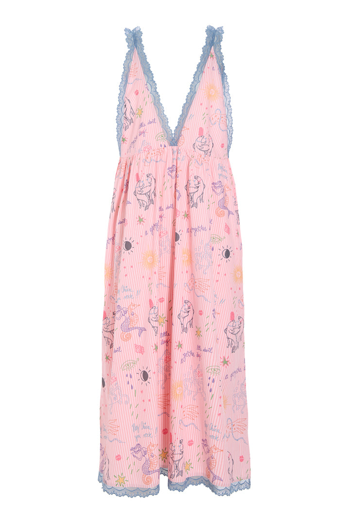 HUNKØN Zoenna Dress Dresses Pink Sea Creatures Art Print