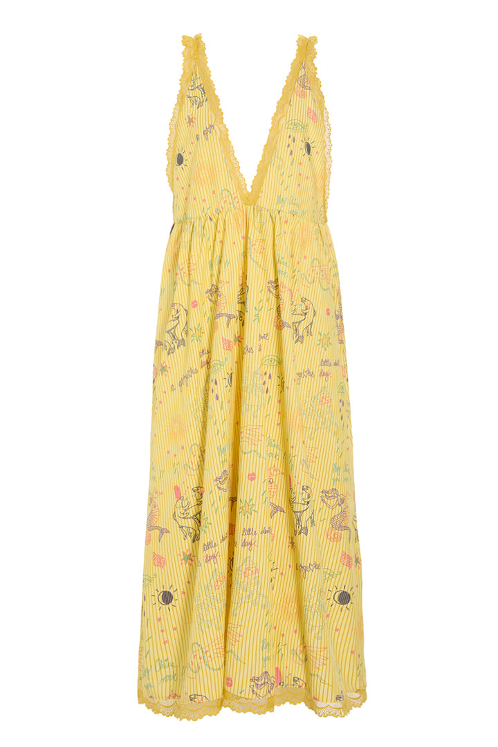 HUNKØN Zoenna Dress Dresses Yellow Sea Creatures Art Print