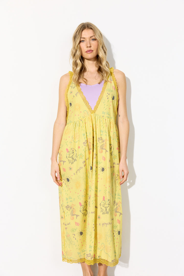 HUNKØN Zoenna Dress Dresses Yellow Sea Creatures Art Print