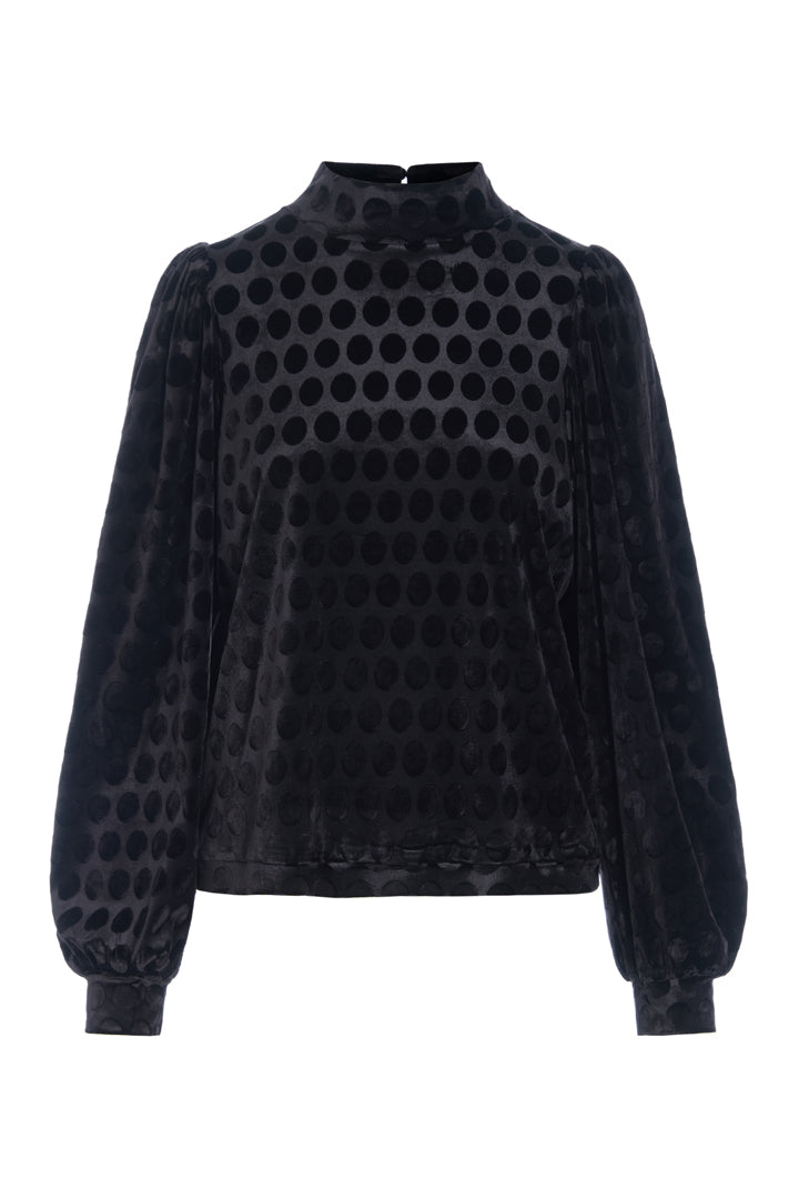 HUNKØN Dottie Highneck Blouse Blouses Black w/dots