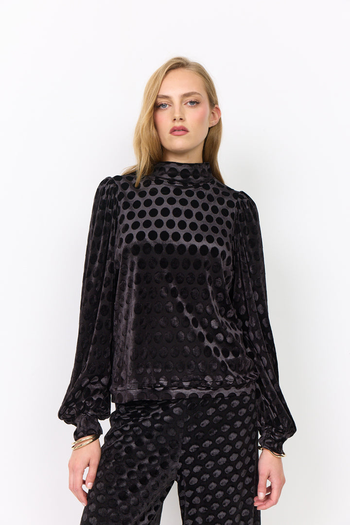 HUNKØN Dottie Highneck Blouse Blouses Black w/dots