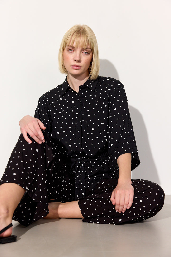 HUNKØN Kris Shirt Shirts Black w/White dots