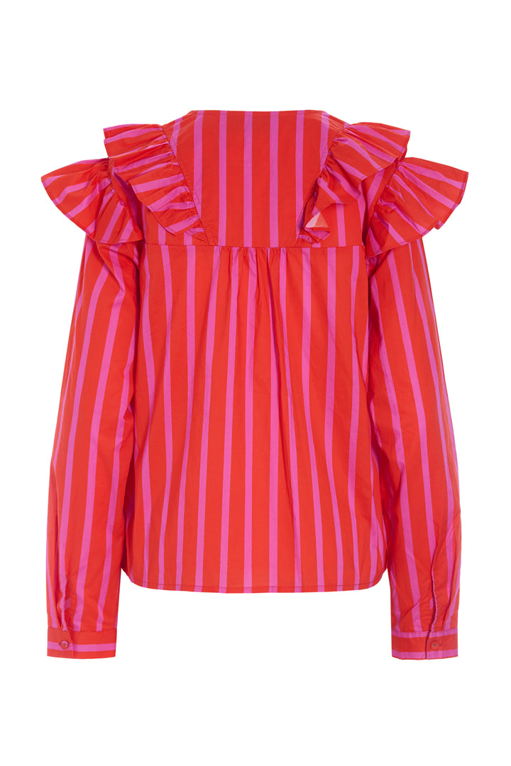 HUNKØN Lucinda Ruffle Shirt Shirts Red Striped