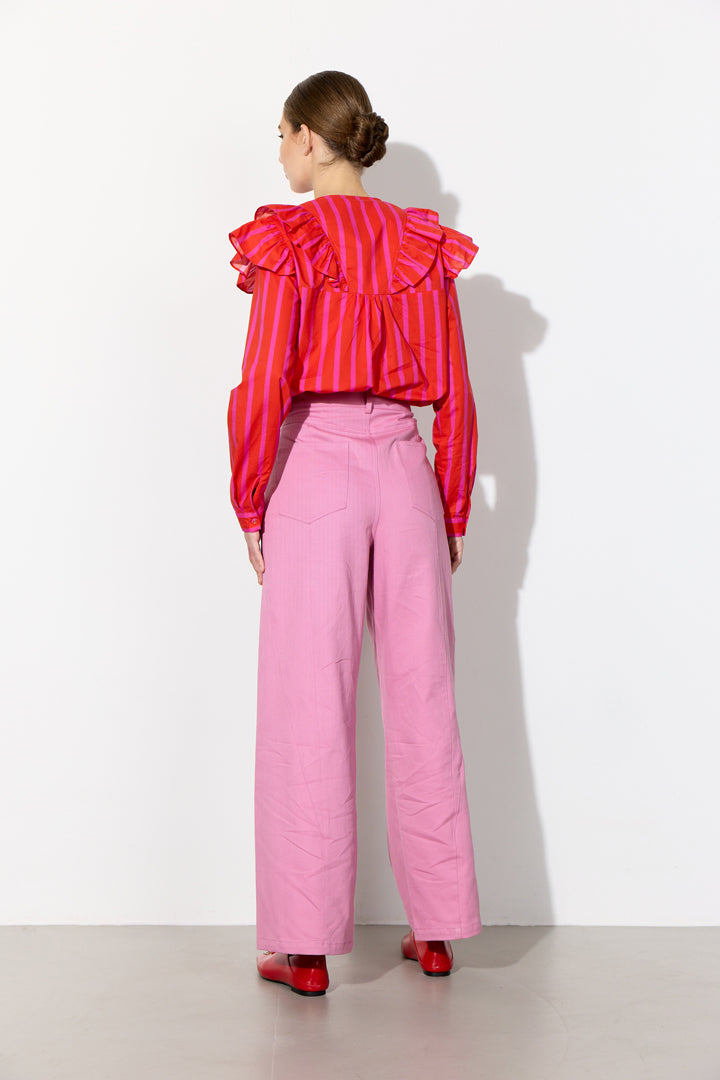 HUNKØN Lucinda Ruffle Shirt Shirts Red Striped