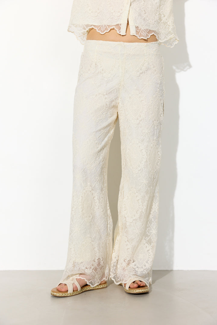 HUNKØN Lulu Lace Trousers Trousers Cream Lace