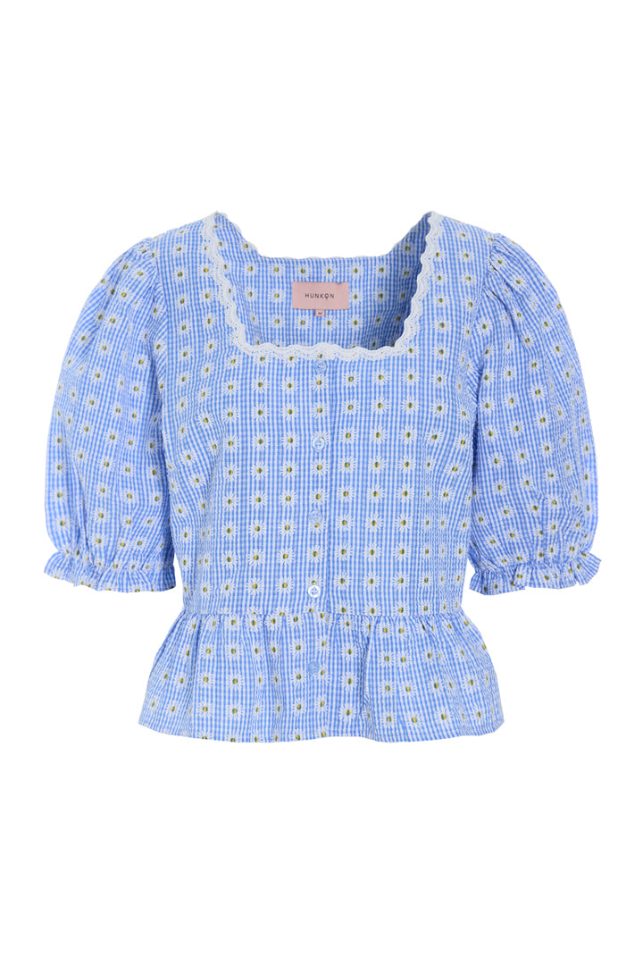 HUNKØN Maggi Blouse Shirts Blue Daisy
