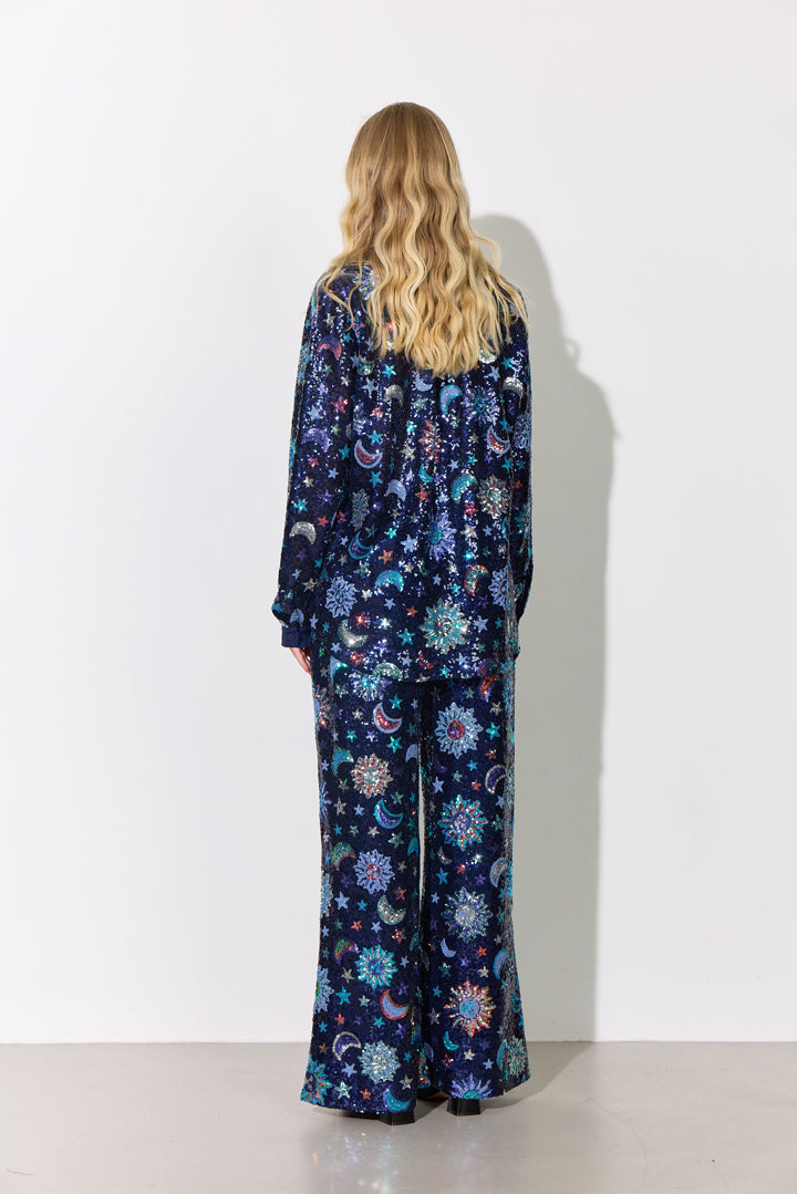 HUNKØN Muna Sequin Shirt Shirts Navy Glitter
