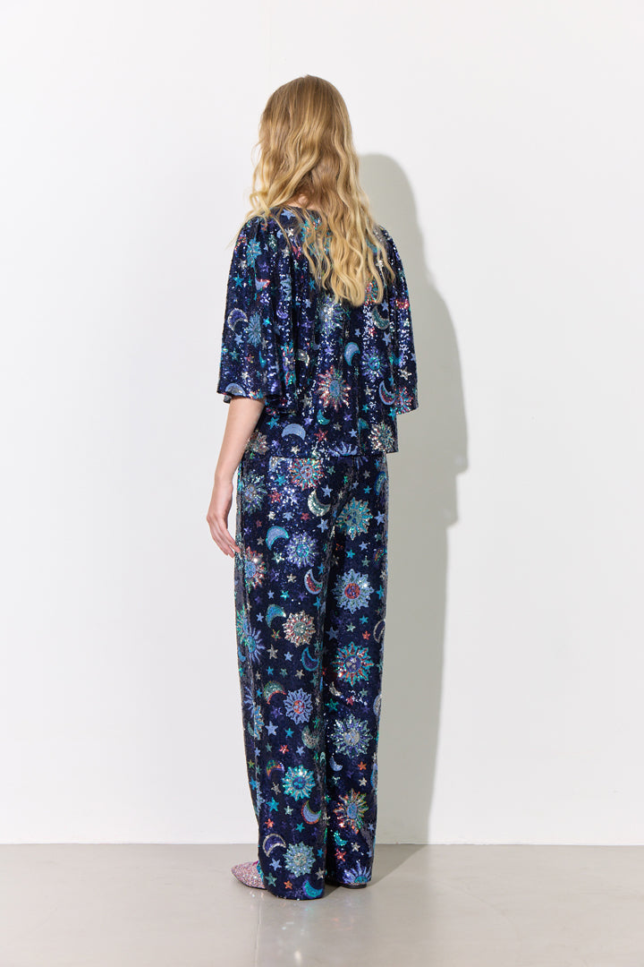 HUNKØN Muna Sequin trousers Trousers Navy Glitter