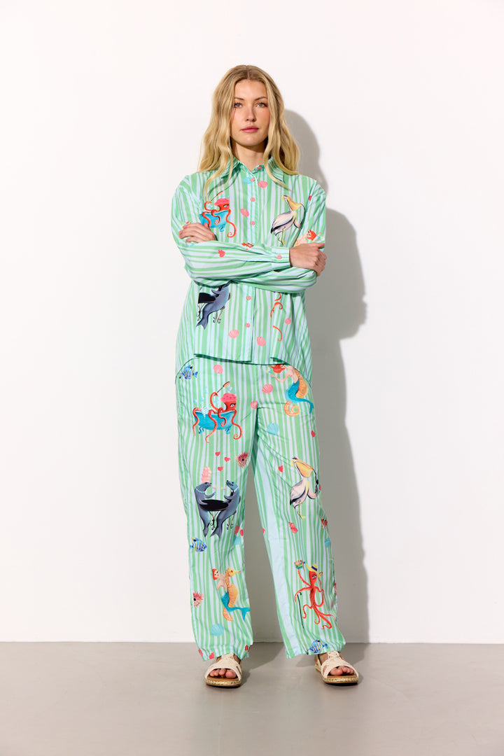 HUNKØN Nessie Trousers Trousers Green Ocean Art Print