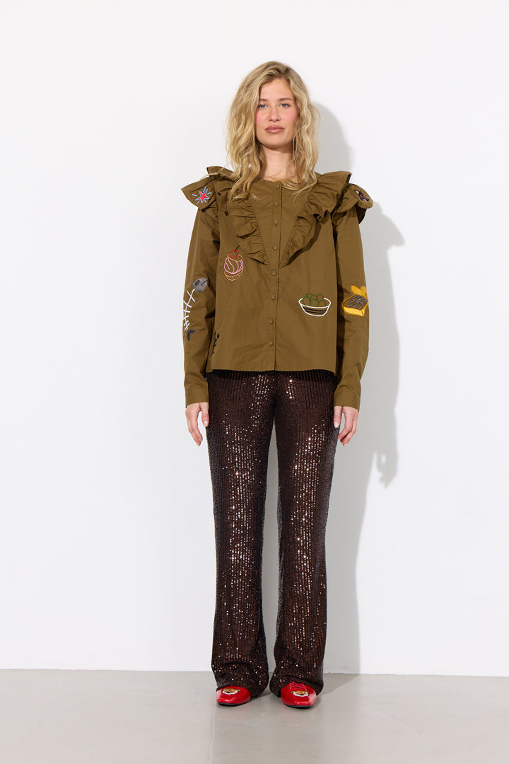 HUNKØN Nola Ruffle Shirt Shirts Olive