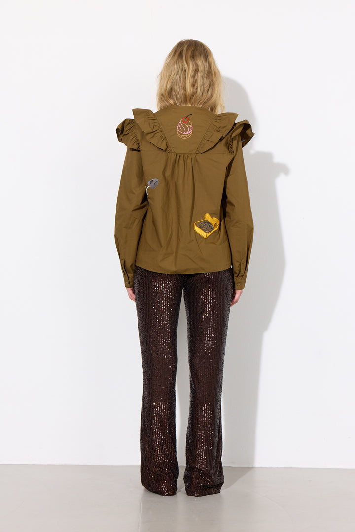 HUNKØN Nola Ruffle Shirt Shirts Olive