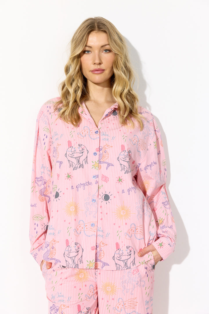 HUNKØN Zoe Shirt Shirts Pink Sea Creatures Art Print