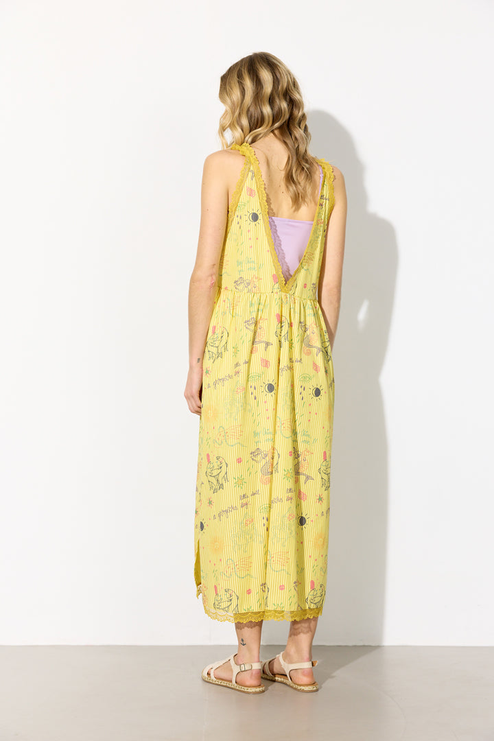 HUNKØN Zoenna Dress Dresses Yellow Sea Creatures Art Print