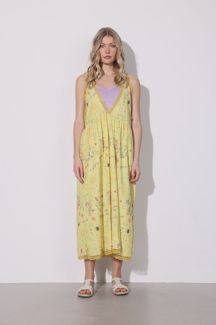 HUNKØN Zoenna Dress Dresses Yellow Sea Creatures Art Print