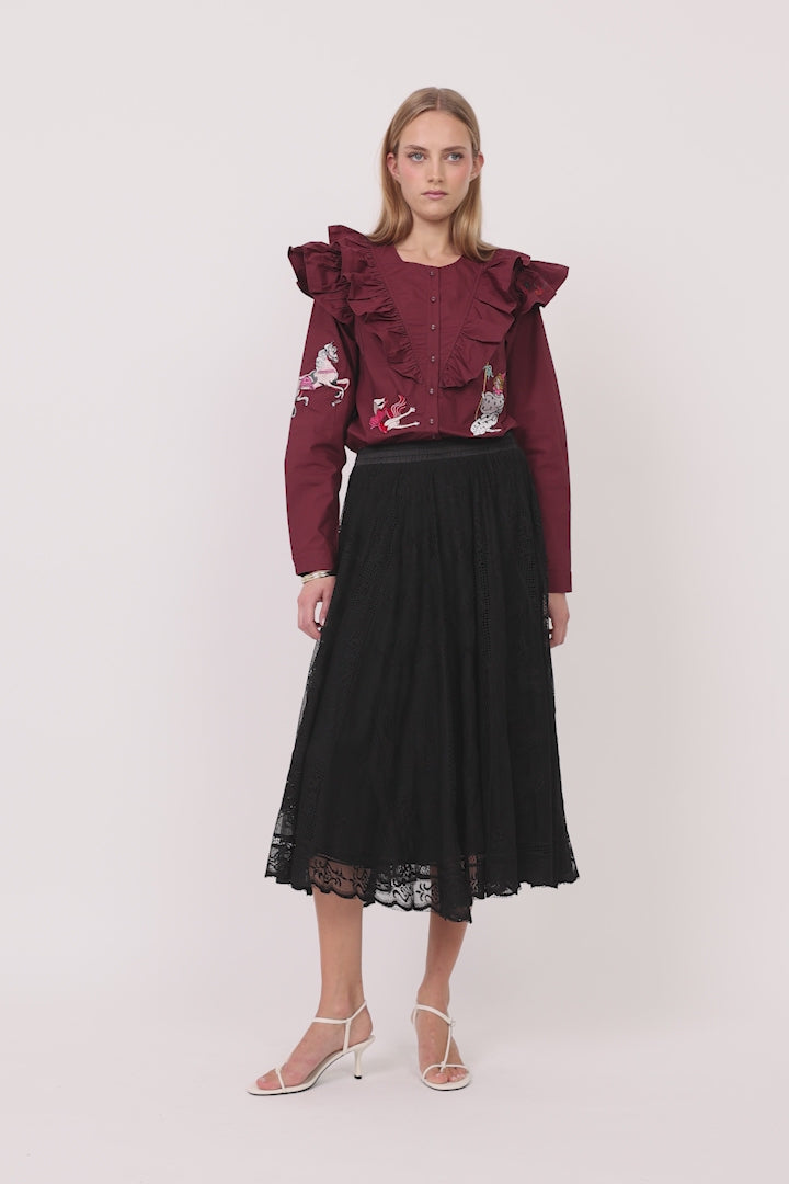 HUNKØN Nola Ruffle Shirt Shirts Oxblood