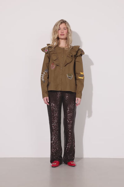 HUNKØN Nola Ruffle Shirt Shirts Olive