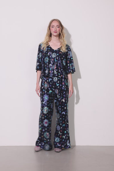 HUNKØN Muna Sequin trousers Trousers Navy Glitter