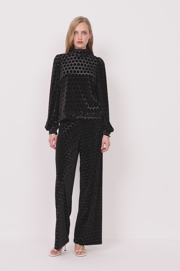 HUNKØN Dottie Highneck Blouse Blouses Black w/dots