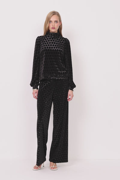 HUNKØN Dottie Highneck Blouse Blouses Black w/dots